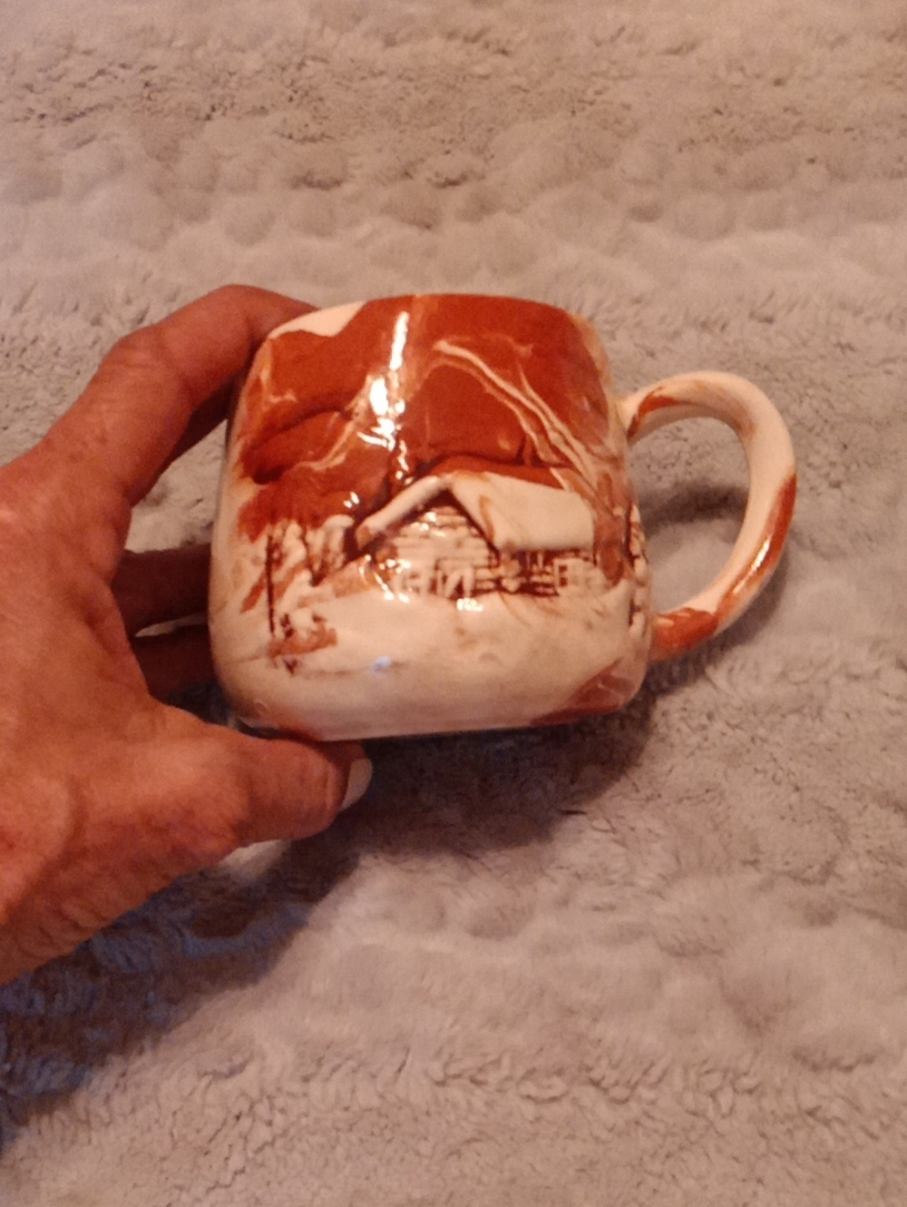 Hand-Painted Ceramic Cottage Mug in Brown and Cream